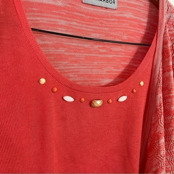 Sag Harbor Pink Layered Top Beaded Neck 3/4 Sleeve Knit Round Neck Pullover - Picture 4 of 8